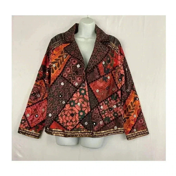 Soft Surroundings Berber Jacket Coin Blazer LARGE Womens Multicolor 100% Cotton - Picture 1 of 14